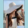 Wide Brim Hats 18Cm Super Large Wide Brim Women Beach Hats Girl Summer Sun Hat Double-Sided Foldable Anti-Uv Caps Woman Sunscreen Cap Dhdi1