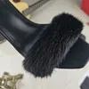 2022 Lady Sheepskin Leather Ladies Sandals 8.5cm High Heel Shoes Mink Hair Buckle Open Toe-Toe Europe 및 America The Catwalk Wedding Party Size 34-42 상자