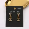 18K Altın Kaplama 925 Gümüş Lüks Marka Tasarımcıları Retro Zincir Çift Harfler Stud Geometrik Ünlü Kadınlar Kristal Rhinestone İnci Küpe Düğün Partisi Jewerlry