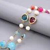 Pendant Necklaces 56" Cultured White Pearl Multi Color Agate Crystal Long Necklace