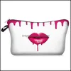 Storage Bags Polyester Lip Digital Printing Handbag Mti Design Womens Makeup Storage Fashion Cosmetic Pouch Toiletry Portable Bag 6Mb Dhy6I