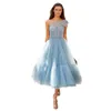 Élégant Une Épaule Sans Manches Soirée Robe De Bal Tulle Corset Maxi Fashions Tenues Thé-Longueur Homecoming Robe De Soirée Vestidos De220B