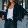 Jaquetas femininas Imcute Womens Vintage Lapela Manga Longa Fringe Cropped Hippie Motor Biker Cardigan Outwears Faux Suede Tassel Jacket 220907