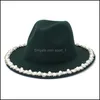 Stingy Brim Hats Pearl Fedora Hat For Women Wide Brim Cap Woman Jazz Panama Caps Ladies Formal Hats Girls Fashion Trilby Chapeau Spri Dhxbj