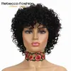 Синтетические парики Ребекка Короткие вьющиеся человеческие волосы для чернокожих женщин Перуанские Реми Полны с челкой Бангенный Керл Блондин Красный Косплей T220907