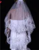 Vintage White Ivory Long Tulle Wedding Bridal Veil 60*90cm Two Layers Applique Sequins Lace Veils with Comb Top Accessories