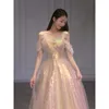 2022 Sequined aftonklänningar V Neckspetsapplikationer Crystal Off Shoulder Formal Prom Dress Party Glows