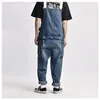 Men's Jeans Men Wash Water To Make Old Blue Suspenders Cargo Multi Pocket Workers Jumpsuit Pants