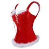 Women's Shapers Zip Up Christmas Santa Women Corset Sexy Red Bustier Overbust Slimming Gothic Gorset Double Shoulder Strap Corselet Outfit