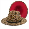 Chapeaux à bord avare Chapeau Fedora imprimé léopard avec fond rouge femmes chapeaux de travail hommes Jazz Panama casquette homme femme large bord casquettes hommes Trilby Au Dh5Z8