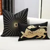 Oreiller luxueux chinois léopard couverture maison décorative broderie bois étui 45X45 CM/30x50 cm/50 cm canapé