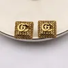 Designer di marca di lusso placcato in oro 18 carati Lettere Catena con clip a bottone Quadrato in metallo Geometrica Donne famose Argento 925 Orecchini con strass di cristallo Festa di nozze Jewerlry