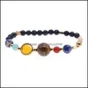 Cuentas de cuentas Universo Galaxy Los ocho planetas en el sistema solar Guardian Star Cuentas de piedra natural Pulsera Brazalete para mujeres Hombres G Dhe35