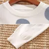 Женские свитера Tuangbiang Dots осень зимняя ретро -пуллеры макет шеи женщина с длинным рукавом белая вязаная футболка Слим эластичный стильный джемпер 220906