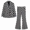 Women's Tracksuits Woman Elegant Black Slim Polka Dot Blazer Suit 2022 Spring Ladies High Waisted Flare Pants Suits Ladies Streetwear 2 Pcs Sets 0906