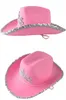 Chapeaux à large bord couronne rose casquettes de cow-boy Western chapeau de cow-girl pour femmes fille plume bord brillant paillettes diadème chapeaux de cow-girl fête Fedora casquettes 220907