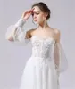 2022 épaule dénudée robe de mariée romantique dos nu mariée applique pelouse a-ligne chérie avec manches détachables LD6077
