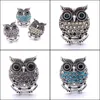 Andra snap -knappar smyckekomponent Rhinestone Retro Owl 18mm Metal Snaps Button Fit Armband Bangle Noosa N0054 Drop D DHSeller2010 DHOBL