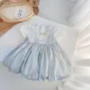 Abiti da ragazza Estate Vestito da principessa per bambini Bambini Cotone causale Neonate Blu Tulle Maniche a palloncino Abiti Abbigliamento da festa per bambini