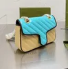 Marmonf trumpet handväska damer mode dubbel färg matchande axel klassisk designer märke läderkedja
