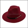 Stingy Brim Hats Mens Mens Womens Jazz Top Fedora Hat Fashion Cap f￶r m￤n Kvinnor Elegant Woolen Felt Hatts Female Band Wide Flat Carshop2006 Dhitk