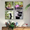 Tuval resim soyut Buda bambu çiçek su posterler ve baskılar duvar sanatı oturma odası için soyut resim ev dekorasyon