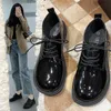 봄 가을 여성 옥스포드 신발 검은 레이스 업 특허 가죽 캐주얼 신발 둥근 발가락 로리타 신발 여자 아파트 Mujer 8905N205d