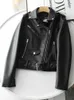 女性の革のフェイクfmfssom春秋の女性ジッパーvネックジャケットミニマリストニュートラルスタイル茶色のオートバイpuストリートウェア220907