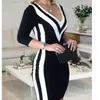 Casual Jurken Dames Sexy V-hals Lange Mouw Feest Gestreepte Tape Bodycon 220906