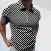 Summer Black Plaid Polo Shirt Men's Casual Plus Size Short Sleeve Mixcolor Top Popular Loose Cotton T-Shirts Top Quality Print Tees