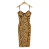 Casual Dresses Sexig Off Axla Backless Summer 2022 Vintage Slim Vestidos Boho Leopard Print Sling Dress for Women