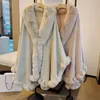 Women's Fur Faux Elegant V Lapel Rex Rabbit Coat Cape Winter Women Big Long Shawl Full Trim Knit Cloak Overcoat Parka 220906