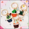 Party Favor Enamel Cactus Keychains Women Succent Potted Keychain Beach Style Hat Rings Creative Car Key Holder Cute Finder Bag 214 S Dho3P