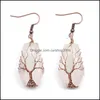 Dangle Chandelier Bronze Natural Stone Crystal Agate Dangle Earrings Wrap Tree Of Life Lucky Treature Coffin Shape Cha Dhseller2010 Dhk5L