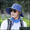 Chaps à bord large pour femmes hommes Summer Sun Sun Femme Extérieur UV Protection Cap Men Mesh pliable Caps de bord large femme Femme Man Beach Fishing Bu Dh3hr