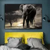 Leinwand Malerei Schwarz Afrikanischer Elefant Baum Wilde Tiere Sonnenuntergang Poster und Drucke Moderne Wand Kunst Bild Wohnzimmer Cuadros