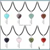 Hanger kettingen liefde hart sleutel edelsteen hanger ketting 18inch zwart koord voor vrouwen mannen geboortesteen genezing chakra huil dhseller2010 dhbif