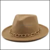 Stingy Brim Hats Fedora Hat For Women Men Fedoras Bk Mens Womens Felt Hats With Chain Woman Man Panama Cap Female Male Vintag Bdehome Dh6Ol