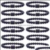 Beaded Strands 12 Constellation Bracelets Men Black Stone Bead Strands Bracelet Star Sign Zodiac Horoscope Lover Couple Friendship J Dhpxb