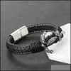 Link Chain Men Anchor Leather Bracelet Link Mtilayer Cuff Wrapped Rope Wristband Black Cord Wrist Band Bangle Jewelry M Dhseller2010 Dh2Qm