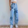 Women's Jeans Streetwear Y2K Flowers Loose High Waist Denim Baggy Mom Straight Pants Fashion Casual Trousers T220825