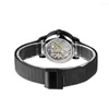 Armbanduhren Forsining Klassische schwarze römische Ziffern Skeleton Pointer Steel Band Herren manuelle mechanische Uhr