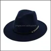 Stingy Brim Hats Mens Mens Womens Jazz Top Fedora Hat Fashion Cap f￶r m￤n Kvinnor Elegant Woolen Felt Hatts Female Band Wide Flat Carshop2006 Dhitk