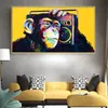 Tuval boyama modern hayvan maymunu müzik posterleri dinlemek ve baskılar duvar sanat resmi oturma odası ev dekorasyon cuadros