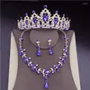 Set di gioielli da sposa in cristallo blu con strass da sposa per le donne Moda diademi collana orecchini set corona da sposa