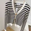 Women's Sweaters designer Genuine V home 22ss black and white gold stripe sea soul sweater slim fitting cardigan women's fashion ZNOG