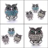 Andra snap -knappar smyckekomponent Rhinestone Retro Owl 18mm Metal Snaps Button Fit Armband Bangle Noosa N0054 Drop D DHSeller2010 DHOBL