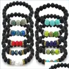 Pulseras con dijes Pulsera de piedra de lava natural 7 Chakra Cuentas de yoga Brazalete Joyería Pulseras difusoras de aceites esenciales para hombres Dhseller2010 Dhvpv