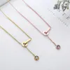 Pendant Necklaces Fashion Brand Women Jewelry Gold Color Roman Letter Clear Simply Small Round Cubic Zirconia Necklace