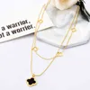 Double Layered Clover Pendant Necklace Gold Stainless Steel Necklaces Jewelry for Women Gift